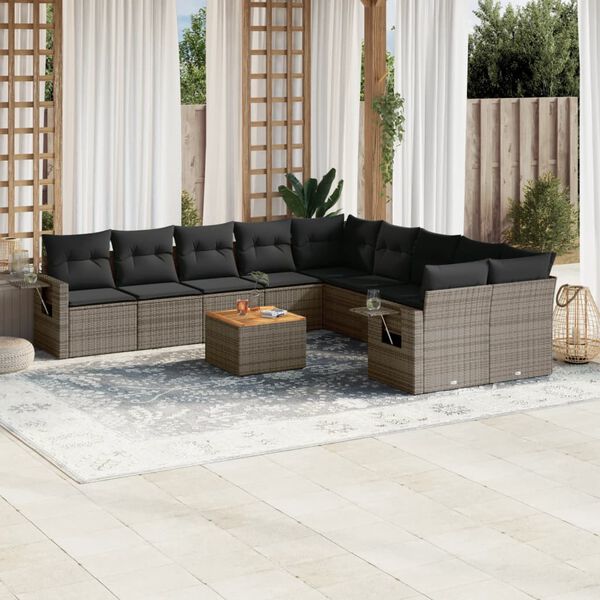 vidaXL Set Divani da Giardino 11 pz con Cuscini in Polyrattan Grigio