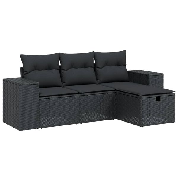 vidaXL Set Divani da Giardino 4 pz con Cuscini Nero in Polyrattan