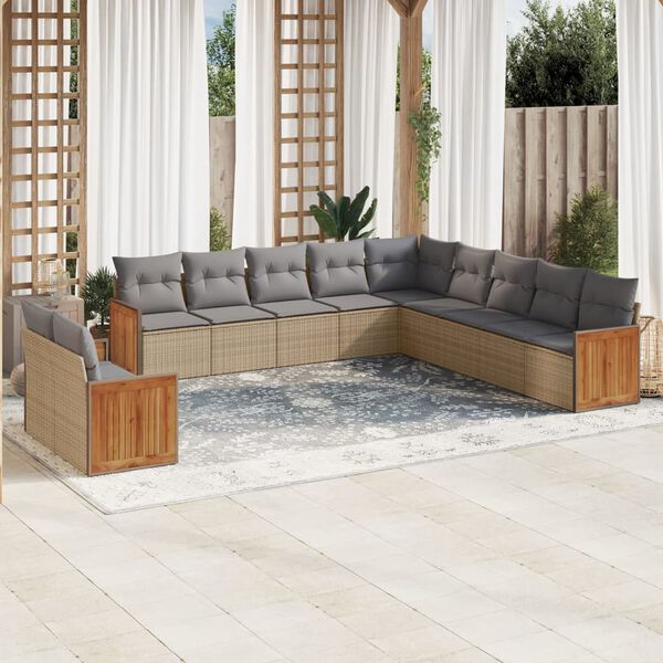 vidaXL Set Divani da Giardino 11 pz con Cuscini Beige in Polyrattan