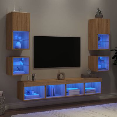 vidaXL Mobili TV a Muro con LED 8pz Rovere Sonoma Legno Multistrato