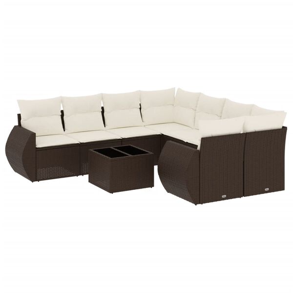 vidaXL Set Divani da Giardino 9pz con Cuscini Marrone in Polyrattan