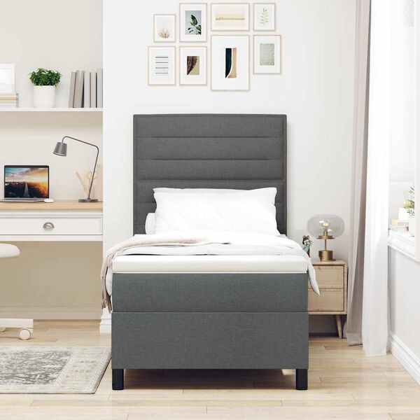 vidaXL Letto a molle con materasso Grigio scuro 100 x 200 cm Tessuto