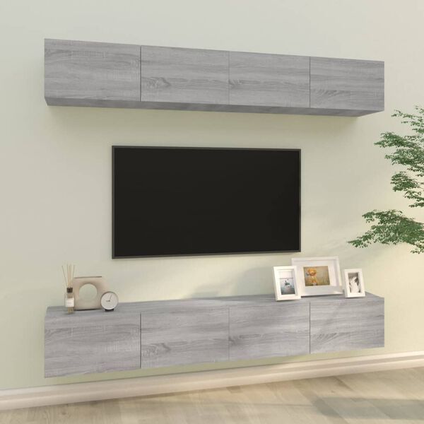 vidaXL Mobili Porta TV a Parete 4 pz Grigio Sonoma 100x30x30 cm