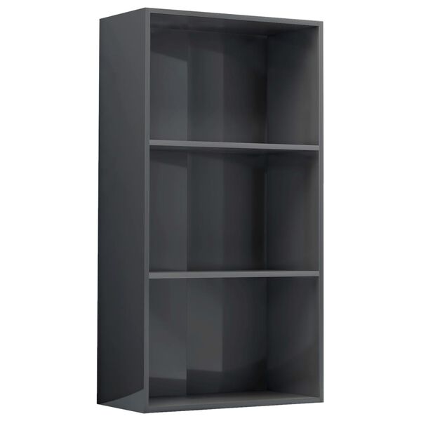 vidaXL Libreria 3 Ripiani Grigio Lucido 60x30x114cm Legno Multistrato