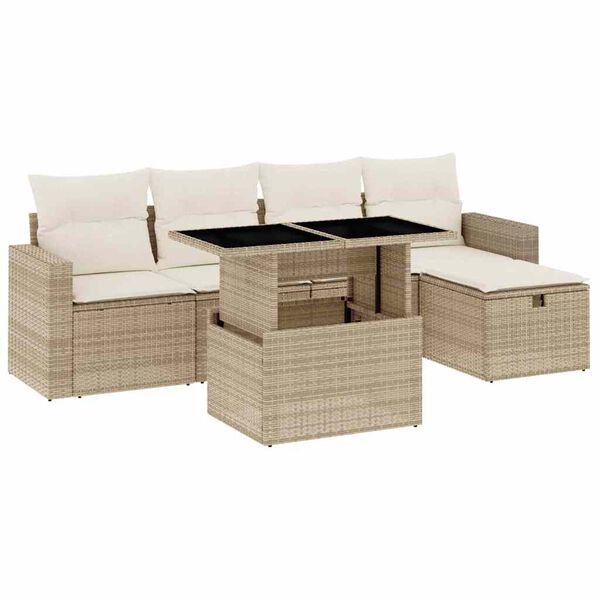 vidaXL Set Divano da Giardino 6 pz con Cuscini Beige in Polyrattan
