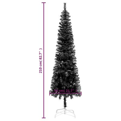 vidaXL Albero di Natale Sottile Preilluminato Nero 210 cm