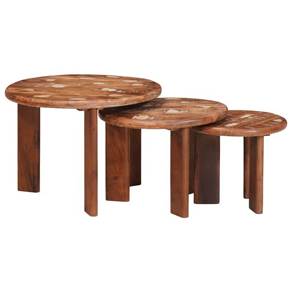 vidaXL Tavoli da Caff&egrave; Nido 3 pcs Multicolore Legno massello riciclato