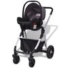 vidaXL Passeggino 3 in 1 in Alluminio Grigio e Nero