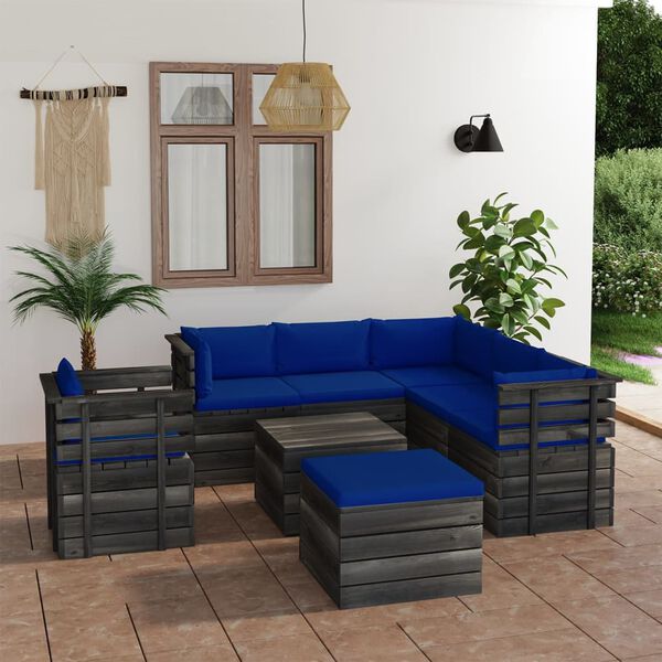 vidaXL Set Divani da Giardino su Pallet 8 pz con Cuscini Massello Pino