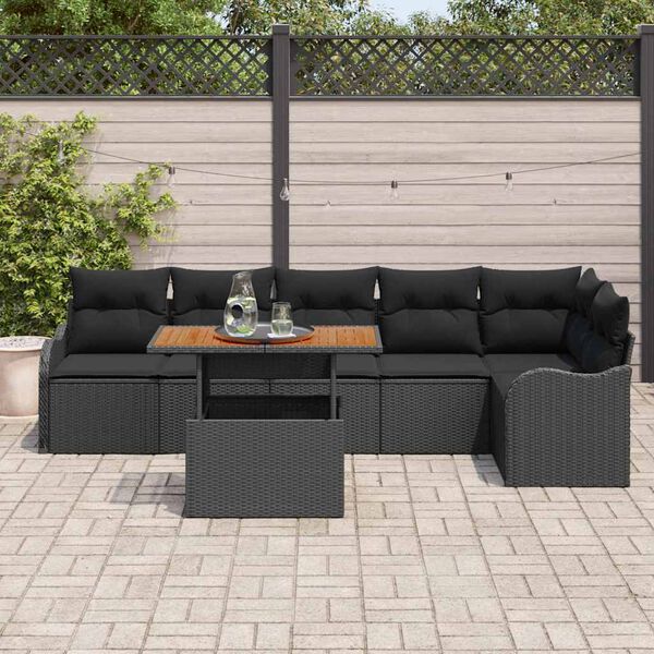 vidaXL Set Divano da Giardino con cuscino 7 pcs Nero