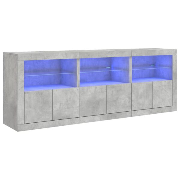vidaXL Credenza con Luci LED Grigio Cemento 181,5x37x67 cm