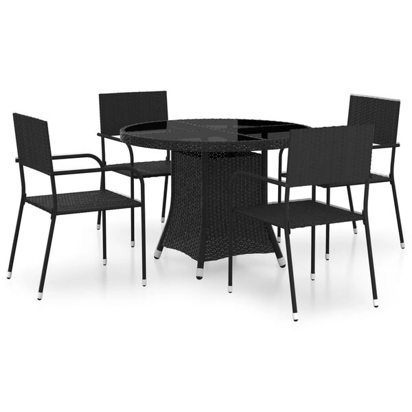 vidaXL Set Mobili da Pranzo per Giardino 5 pz in Polyrattan Nero