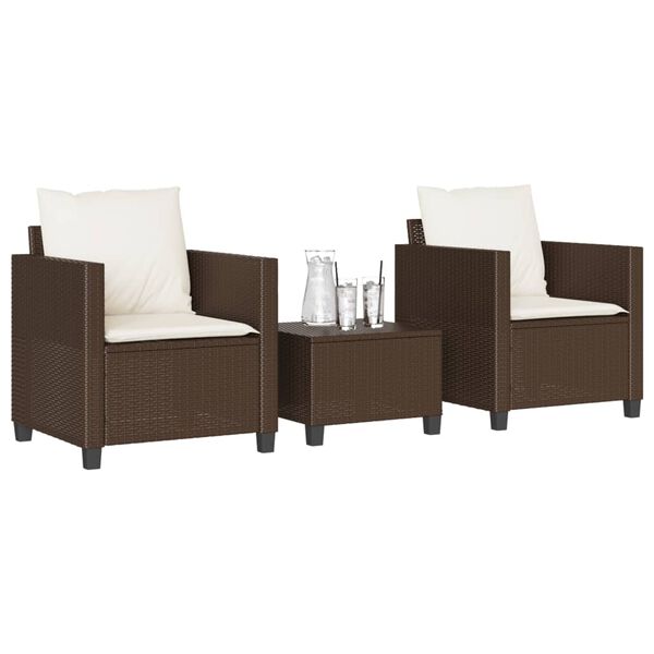 vidaXL Set Bistrò 3 pz con Cuscini Marrone in Polyrattan