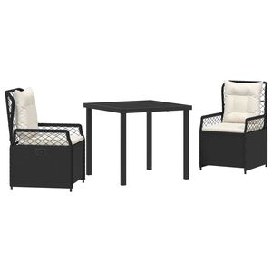 vidaXL Set da Pranzo per Giardino 3 pcs Nero polyrattan