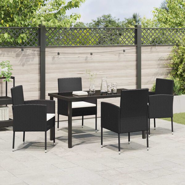 vidaXL Set da Pranzo per Giardino con cuscino 5 pcs Nero polyrattan