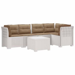 vidaXL Divano da Giardino 5 Posti con Cuscini Stile Rattan PP Bianco