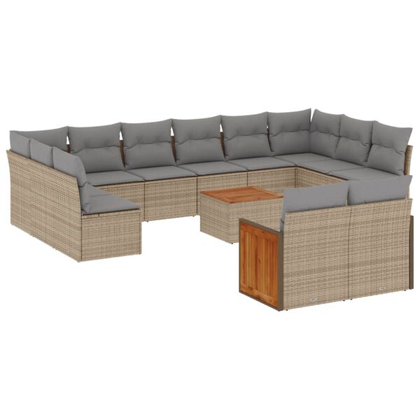vidaXL Set Divano da Giardino 13 pz con Cuscini Beige in Polyrattan