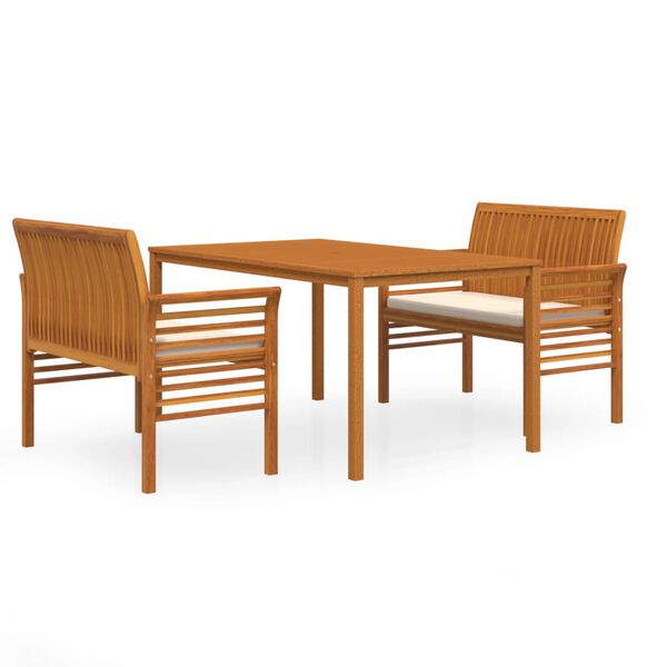 vidaXL Set da Pranzo per Esterni 3pz con Cuscini Legno Massello Acacia