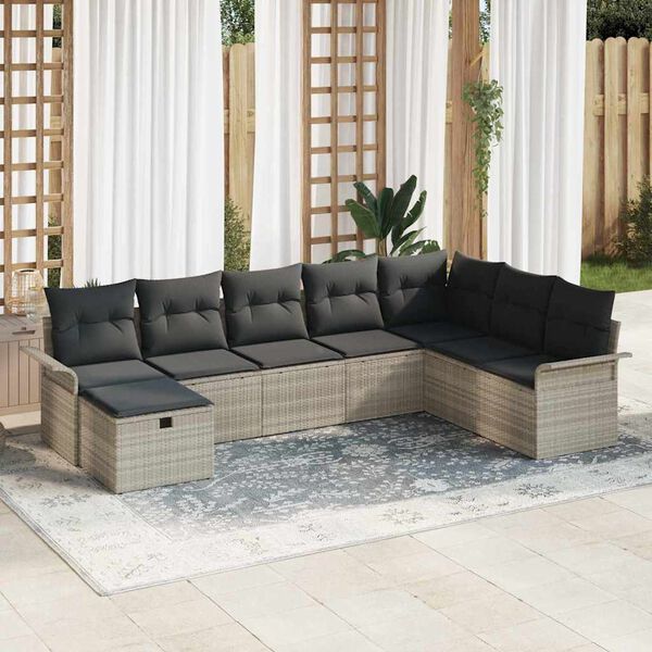 vidaXL Set Divano da Giardino 8 pcs Grigio chiaro Poly Rattan