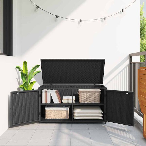 vidaXL Armadietto Portaoggetti Giardino Nero 110x55x60,5cm Polyrattan