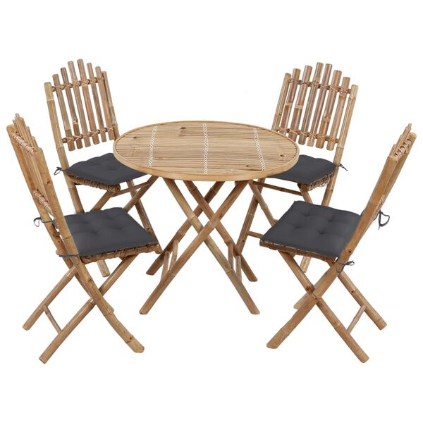 vidaXL Set da Pranzo da Giardino 5 pz Pieghevole con Cuscini in Bamb&ugrave;