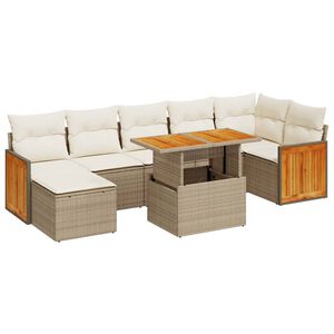 vidaXL Set Divano da Giardino 8 pz con Cuscini Beige Polyrattan Acacia