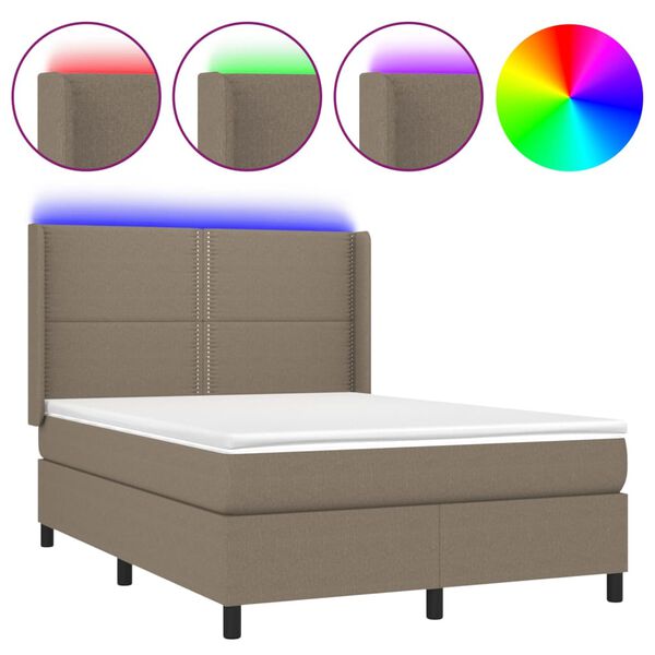 vidaXL Letto a Molle con Materasso e LED Tortora 140x200 cm in Tessuto