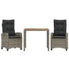 vidaXL Set da Pranzo da Giardino 3 pz con Cuscini in Polyrattan Grigio