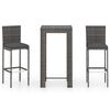 vidaXL Set Bar da Giardino 3 pz con Cuscini in Polyrattan Grigio