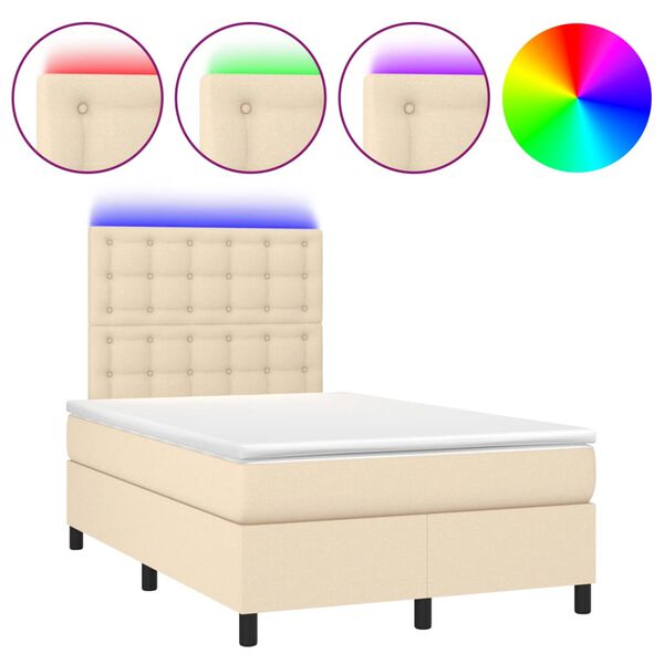 vidaXL Letto a Molle con Materasso e LED Crema 120x200cm in Tessuto