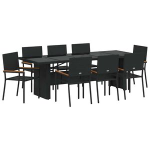 vidaXL Set da Pranzo per Giardino 9 pcs Nero polyrattan