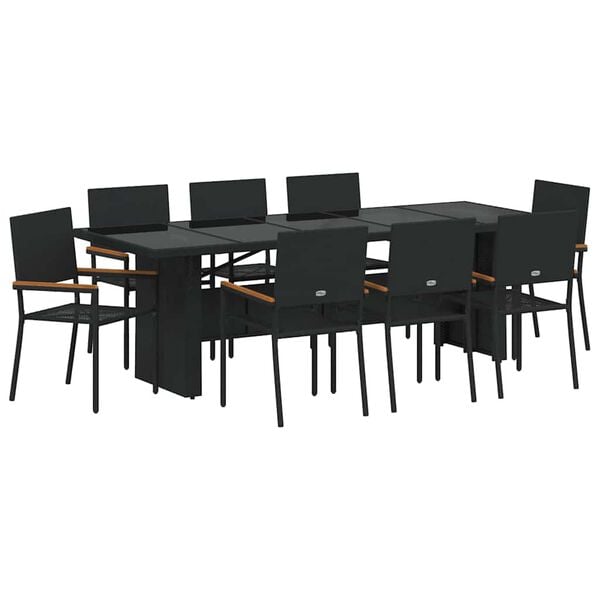 vidaXL Set da Pranzo per Giardino 9 pcs Nero polyrattan
