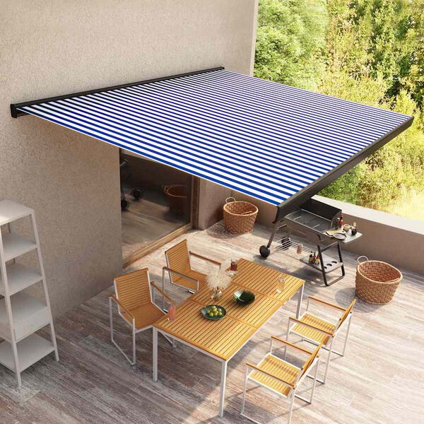 vidaXL Tenda a Cassonetto Motorizzata 350x250 cm Blu e Bianco