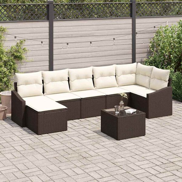 vidaXL Set Divano da Giardino 8 pcs Marrone e Crema polyrattan