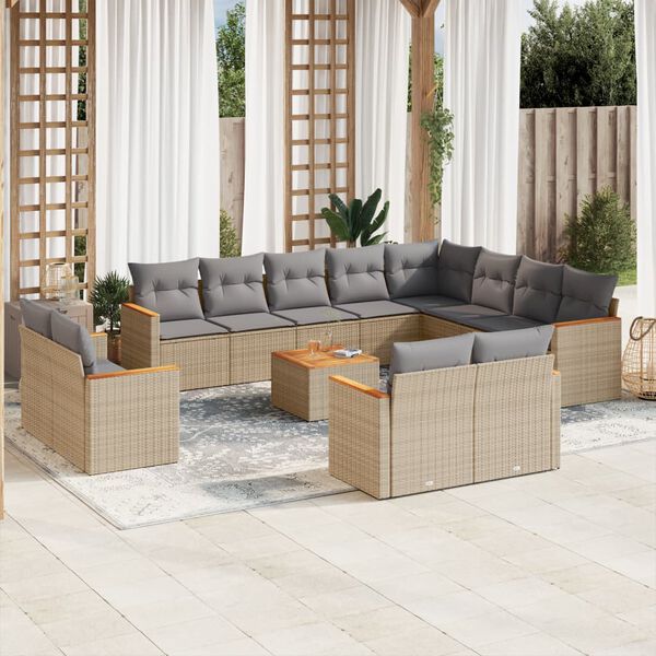 vidaXL Set Divano da Giardino 13 pz con Cuscini Beige Misto Polyrattan