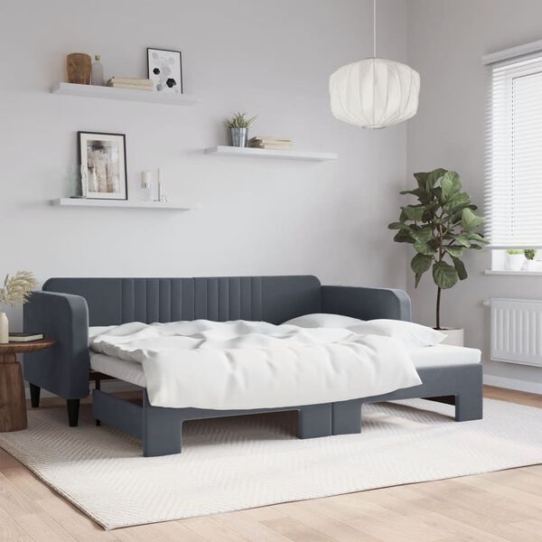 vidaXL Divano Letto con Letto Estraibile Grigio Scuro 90x200cm Velluto