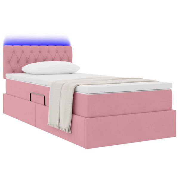 vidaXL Letto con contenitore e LED con led Rosa 90 x 190 cm Velluto