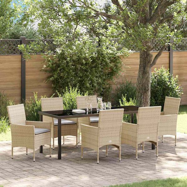 vidaXL Set da Pranzo per Giardino con cuscino 7 pcs Beige polyrattan