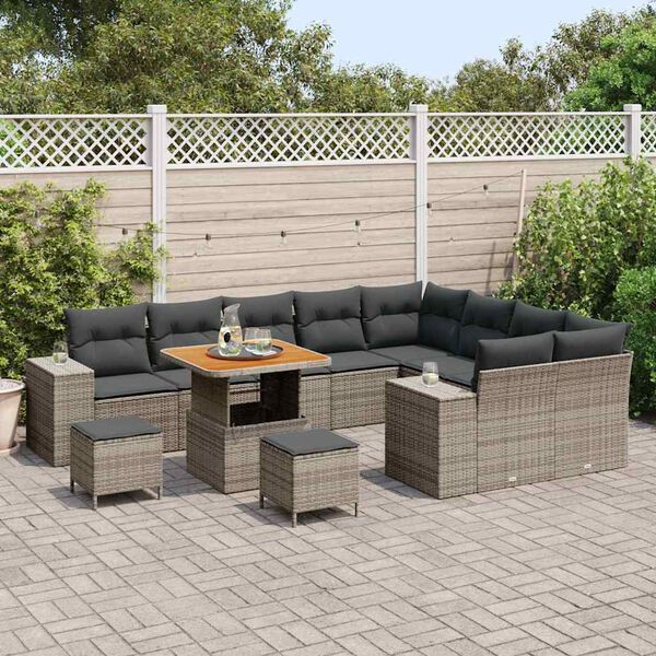 vidaXL Set Divano da Giardino con cuscino 12 pcs Grigio polyrattan