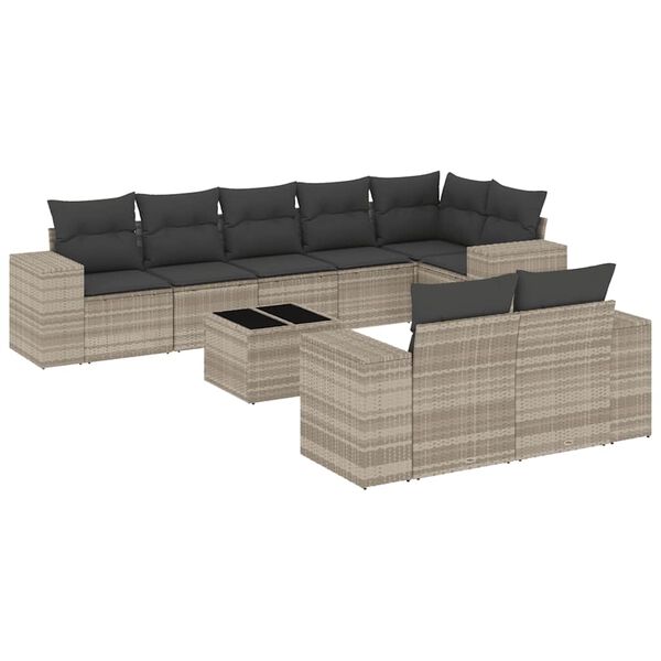vidaXL Set Divano da Giardino 9pz con Cuscini Grigio Chiaro Polyrattan