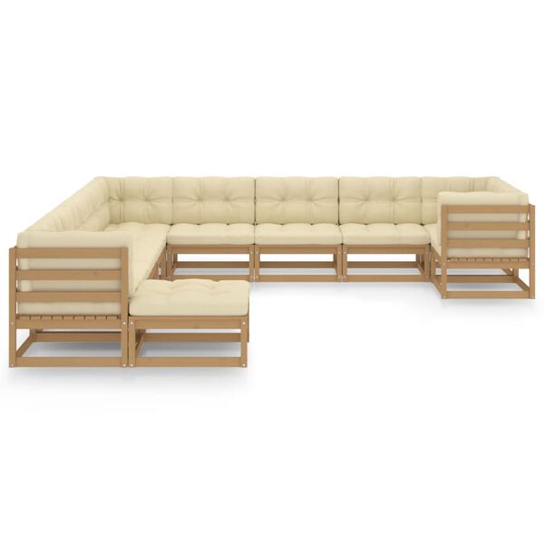 vidaXL Set Salotto Giardino e Cuscini 11 pz Legno Massello Pino Ambra