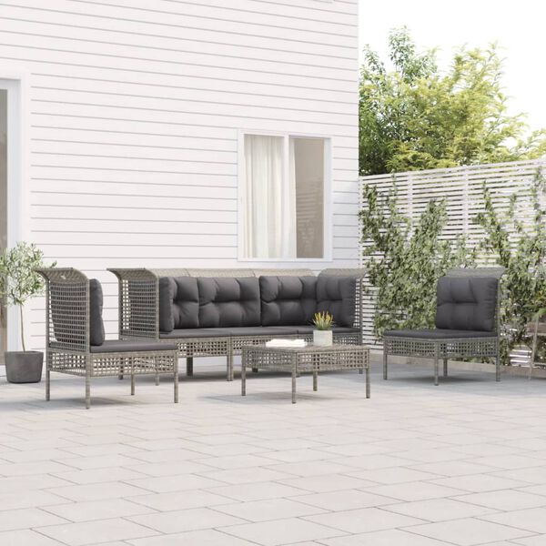 vidaXL Set Divani da Giardino 6 pz con Cuscini in Polyrattan Grigio