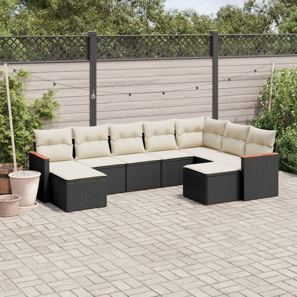 vidaXL Set Divani da Giardino 9 pz con Cuscini Nero in Polyrattan