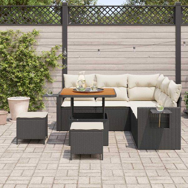 vidaXL Set Divano da Giardino con cuscino 8 pcs Nero polyrattan