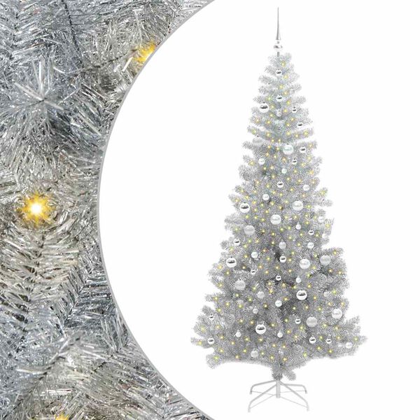 vidaXL Albero di Natale con 300 LED con supporto Argento 210 cm PET