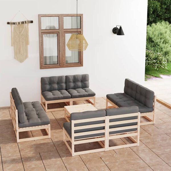 vidaXL Set Divani da Giardino 9 pz con Cuscini Legno Massello di Pino