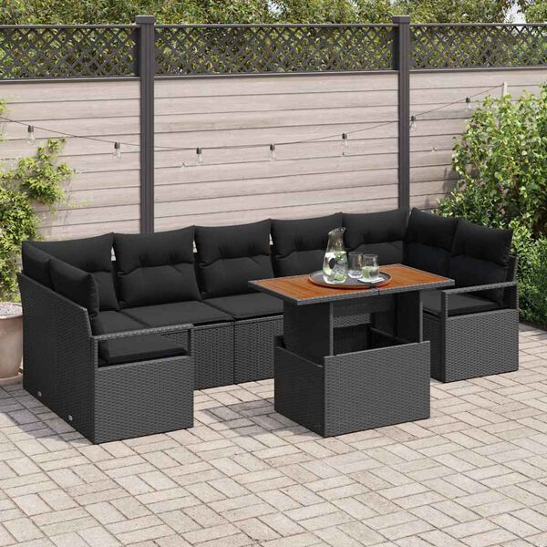 vidaXL Set Divano da Giardino con cuscino 8 pcs Nero e Marrone