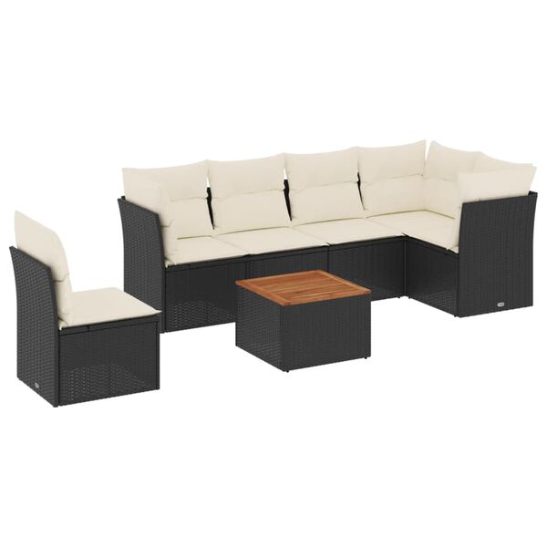 vidaXL Set Divani da Giardino con Cuscini 7pz Nero Polyrattan