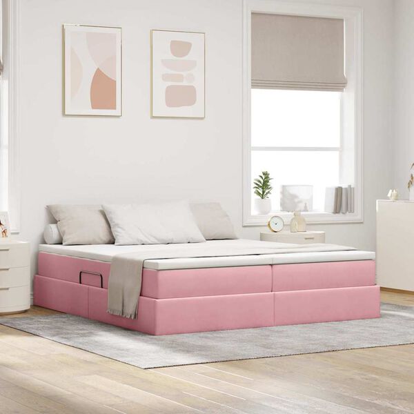 vidaXL Letto con contenitore e materasso Rosa 200 x 200 cm Velluto