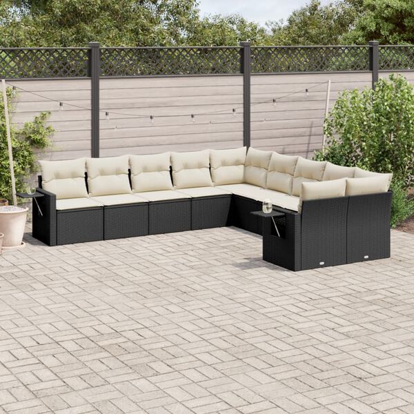 vidaXL Set Divani da Giardino 10pz con Cuscini in Polyrattan Nero